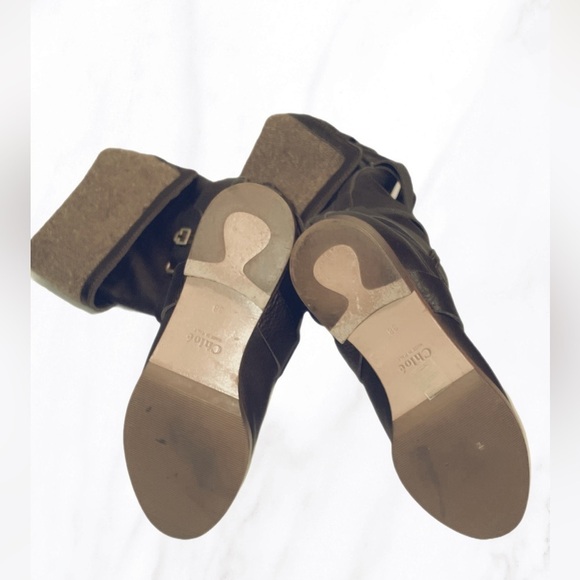 Authentic  Chloe stylish brown leather stack heel buckled detail riding boots 8 - Picture 5 of 5